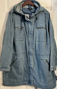 Ellos Hooded Zip-Up & Snap Anorak Denim Jacket Light Stonewash Plus Size 26 - Picture 1 of 3