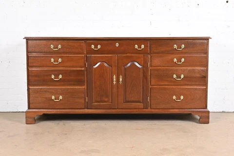 Henkel Harris Georgian Solid Mahogany Dresser or Credenza, Newly Refinished Cover