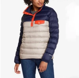 Eddie Bauer Stratuslite Down Jacket Womens Size XLP Snap Mock EB650 Pullover - Picture 1 of 12