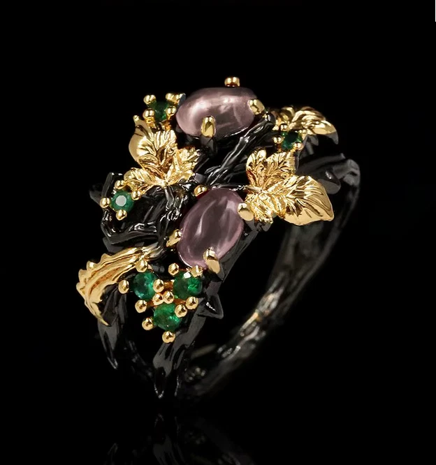 Anillo plateado anillo turco negro esmalte mariposa rojo azul anillo promesa Foto 1 de 1