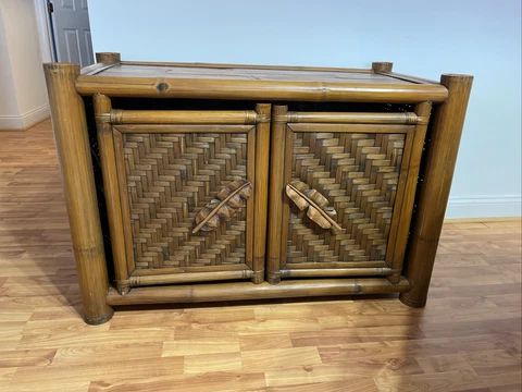 MID-CENTURY MODERN HOLLYWOOD REGENCY BAMBOO CABINET H30” X L44 .5” X  D24” Cover