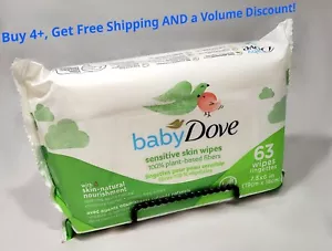 Dove Baby Sensitive Skin Wipes 100% Plant Based Fibers 63 Wipes - Picture 1 of 2