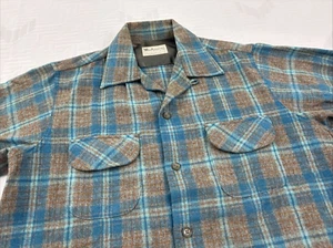Woolverine Wool Overshirt Medium Vintage 50s Flap Pocket Board Plaid Loop Collar - Picture 1 of 5