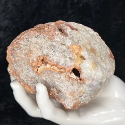 4-1/3” Geode Botryoidal Chalcedony Cubic Quartz Crystal Orange Red Natural - Image 1 of 4