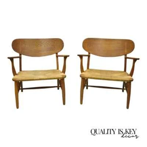 Vintage Hans Wegner CH22 Carl Hansen & Son Oak Lounge Easy Chairs MCM - a Pair - Picture 1 of 12