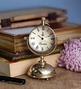 Handmade Brass 2 Inch Dial Size Look Table Clock, Raised Up Dial 5 Inch - Picture 1 of 3
