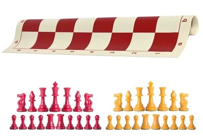 红色和黄色国际象棋棋子20英寸红色乙烯基棋盘-单重国际象棋套装 — 第 1/4 张图片