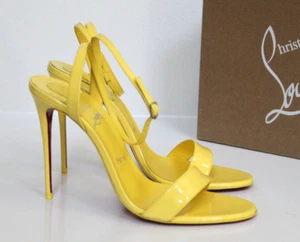 New sz 9.5 / 40 Christian Louboutin Loubi Girl Yellow Patent Sandal Heel Shoes - Picture 1 of 10