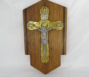 Vintage French Wood and Brass Crucifix of the 4 Evangelists - Picture 1 of 7