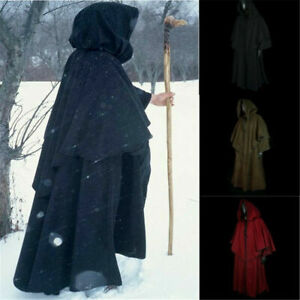 Velvet Hooded Cloak Gothic Vampire Wicca Robe Medieval Larp Cape Unisex Adult