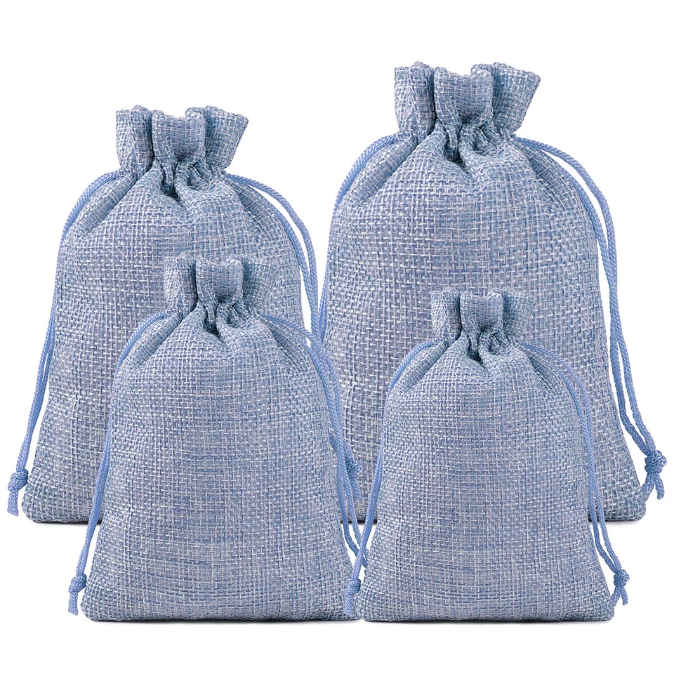 25-100 Pcs Wedding Burlap Bags Linen Jewelry Pouches Jute Hessian Gift Bag Favor - Image 1 of 4