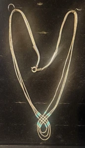 Sterling Silver Liquid sterling silver turquoise 3 strand necklace. 15" long. - Picture 1 of 2
