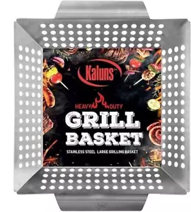 KALUNS BBQ Basket - For Grilling Vegetables, Heavy Duty, Stainless 12" x 12" x 2 - Picture 1 of 9