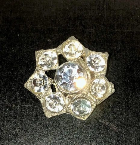 Antique Large Silver Diamond Button Victorian Pagan Witch Star Crystal Glass Pin Cover