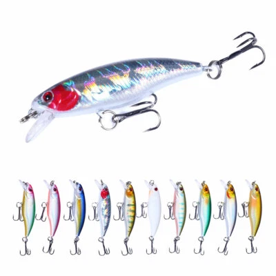 10 Stück Minnow Crankbait Fischköder Angeln Köder Haken Barsch Wobbler 6cm/4,3g - Bild 1 von 4