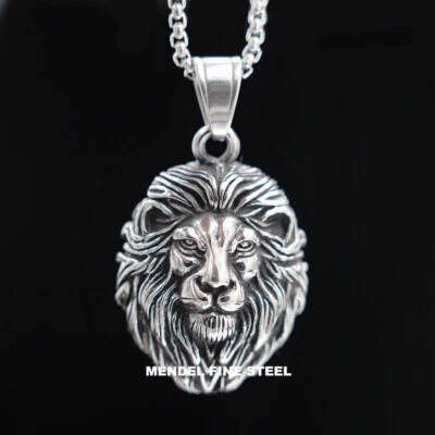 MENDEL Cool Mens Stainless Steel Lion King Head Pendant Necklace Silver For Men - Image 1 of 4