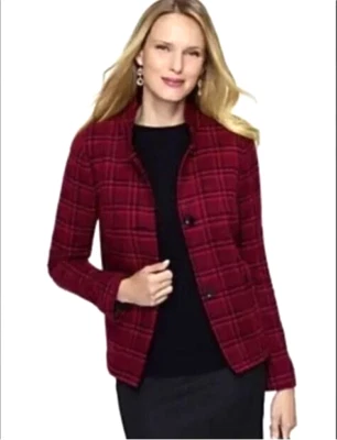 NUEVA Chaqueta a Cuadros Talbots Mezcla Lana Roja y Negra Bolsillos con Botones Talla 8P Foto 1 de 4