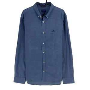 GANT Navy Blue Tech Prep Indigo Dobby Slim Fit Shirt Size L 41/42 16.5 - Picture 1 of 10