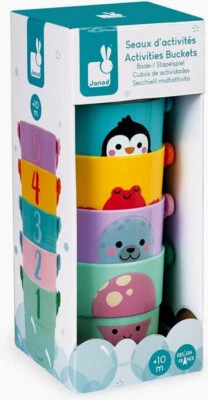 Janod - 5 Wasserlauf Eimer - Baby und Kleinkinder Badespielzeug - Badewanne