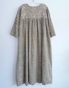 Bonjour Womens Long Dress Prairie Empire Olive Indian Floral Block Print M - Picture 1 of 11