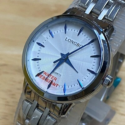Reloj de cuarzo analógico de acero con esfera texturizada plateada Longbo Lady sin usar ~ Nueva batería Foto 1 de 4