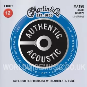 Martin MA190 Acoustic Guitar Strings  Bronze  Light Gauge  12 STRING SET 12 - 54 - Picture 1 of 3