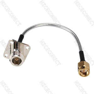 Conector hembra N montaje en panel de 4 orificios para cable semiflexible de .141" macho RG402 12" - Imagen 1 de 2