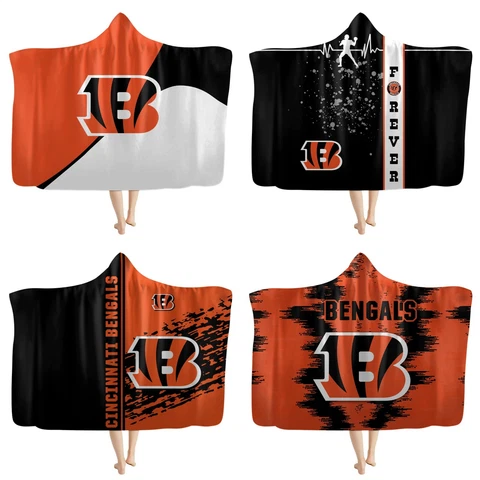 Cincinnati Bengals Hooded Blanket Plush Poncho Throw Sofa Bed Sherpa Fleece Gift Cover