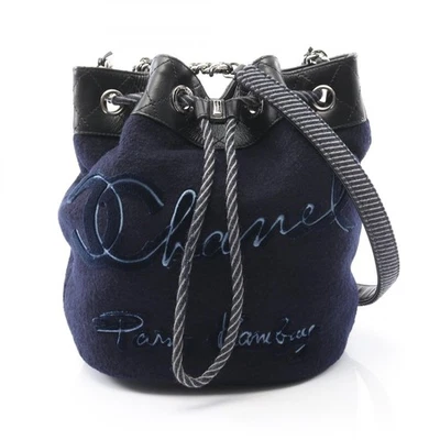 Bolso de Hombro CHANEL Bordado A57540 Lana Cuero Azul Marino Negro Usado Mujer SHW CC Foto 1 de 4