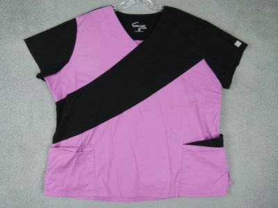 Butter-Soft 2X-Large Pink Colorblock V-Neck Medical Scrub Top - Image 1 of 4