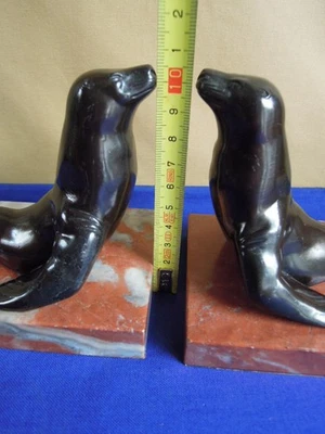 Paire Anciens Serre Livre OTARIES sur Marbre Art Déco - Photo 1/4