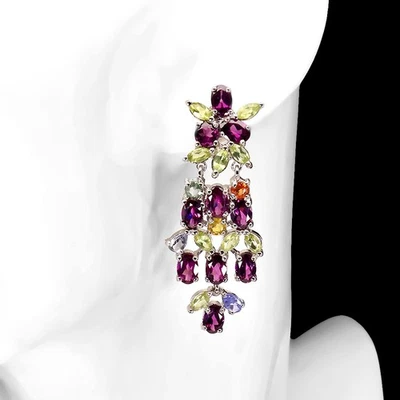 925 Orecchini Argento Sterling Ovale Rodolite Peridoto Zaffiro Tanzanite Gemma - Immagine 1 di 4