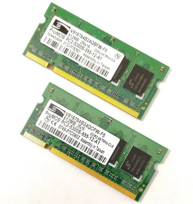 512MB x 2 = 1GB DDR2 Laptop Memory RAM PC2-5300 SO-DIMM Kit Set Pair 2 ProMOS - Image 1 of 2
