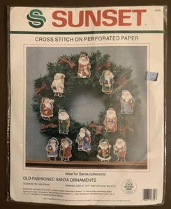 1990 Sunset Old Fashioned Santa Ornament Weihnachten Papier Kreuzstich Kit #18309 - Bild 1 von 4