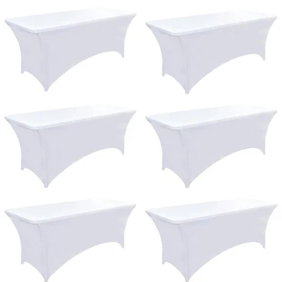 6-Pack 6ft White Spandex Table Covers for Rectangle Standard Folding Tables -... - Image 1 of 4