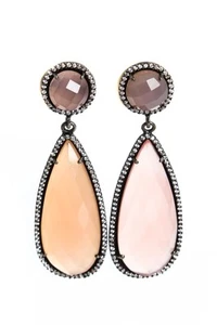 Designer Womens Sterling Silver Rose Quartz Dangle Earrings 23.1g - Picture 1 of 4