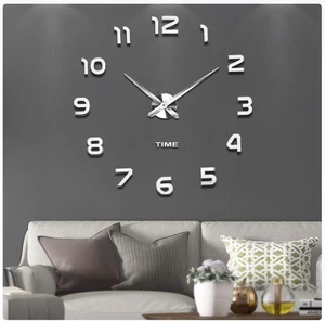 Frameless DIY 3D Mirror Wall Clock, Large Silent Sticker Clock for Living Room D - Picture 1 of 7