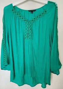 Zac and Rachel Top Women’s Size Large Green Flutter Sleeves Gauzy Blouse - Picture 1 of 3