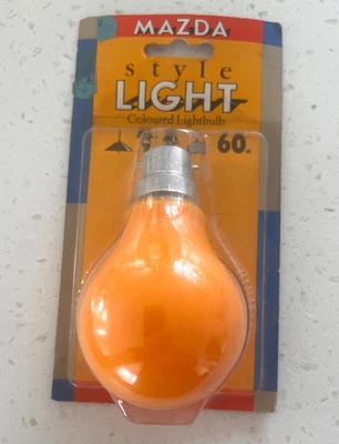 VINTAGE 240v 60w MAZDA Orange incandescent coloured bulb Retro Christmas Effect - Image 1 of 3
