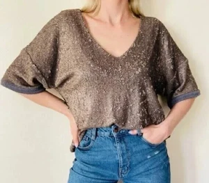 Anthropologie Neu mit Etikett Deletta Pailletten Top Bronze Größe L Bin-O - Bild 1 von 7