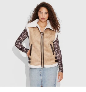 Wild Fable Women's Faux Shearling Vest Sleeveless Jacket Sueded Finish 414-6 - Picture 1 of 4