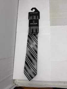 Pierre Cardin Men's BLACK/SILVER STRIPE Neck Tie & Pocket Square New - Picture 1 of 5