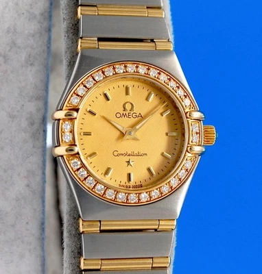 Ladies Omega Constellation 18K Gold SS Watch - Diamond Bezel - Gold Dial 1267.10 - Image 1 of 4