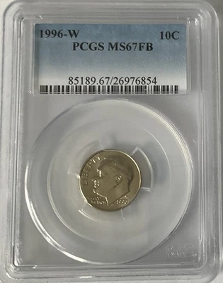  1996 W Roosevelt Dime PCGS MS-67 FB- FULL BANDS. - Image 1 of 4