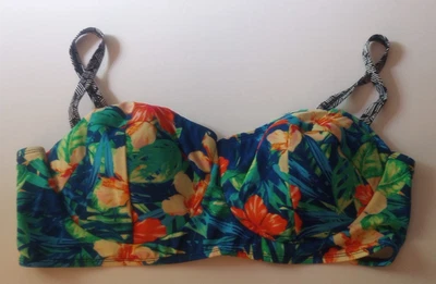 Midkini Bikini Swim Top UW Adjustable Straps Tropical Blue Orange size 3X - Image 1 of 4