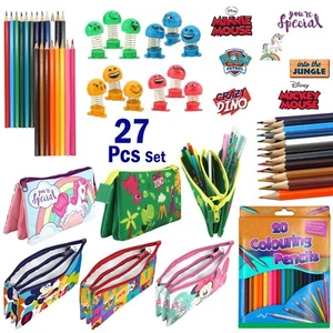 27Pcs School Stationery,Colour Pencils,3 Pocket Pencil Case,Emoji Spring Toppers - Picture 1 of 88