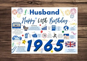 Tarjeta de 60 cumpleaños 1963 de marido feliz/hechos de nacimiento saludos azul - Imagen 1 de 9