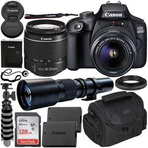 Canon EOS 4000D / T100 DSLR Camera + Lens Kit: 18-55mm + 500mm & More - Picture 1 of 1