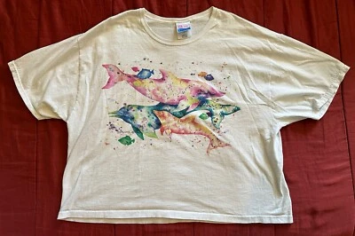 Camiseta Vintage Hanes Her Way Crop XXL Delfines Sun Tees Blanca Hecha en México Foto 1 de 4