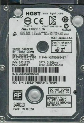 500GB Hitachi 2.5" HGST Travelstar Sata 3.0 Gbps Hard Drive HTS545050A7E380 PS3- - Image 1 of 2